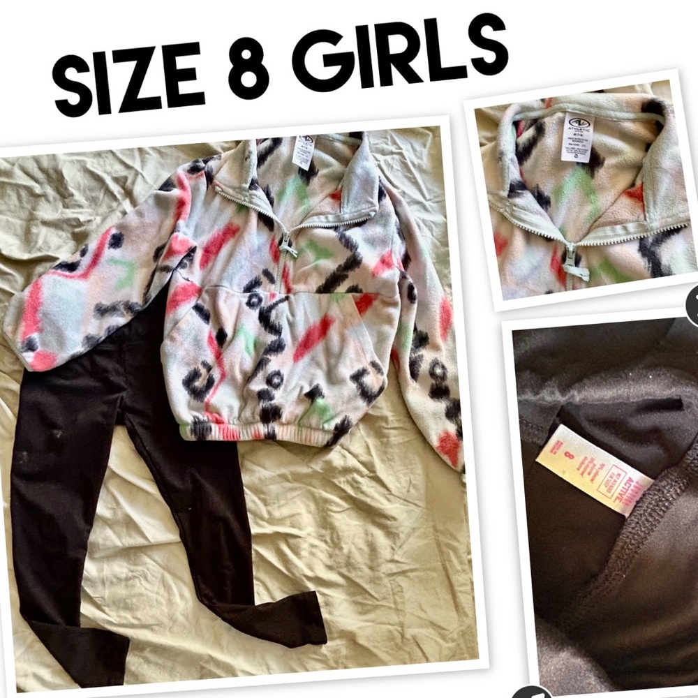 Girls Size 8 Fleece Pullover and Black Leggings Set